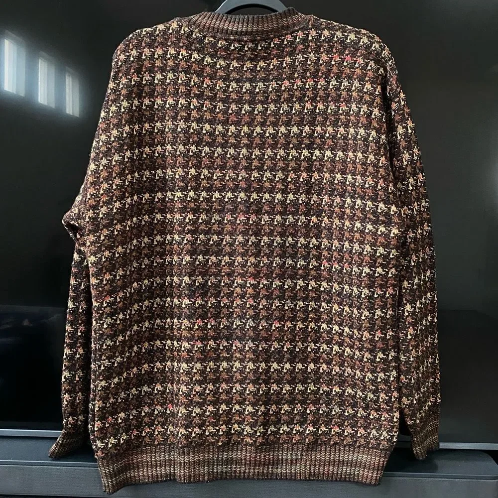 Protege Men's Retro  Style Houndstooth Crew Neck Sweater, Size L